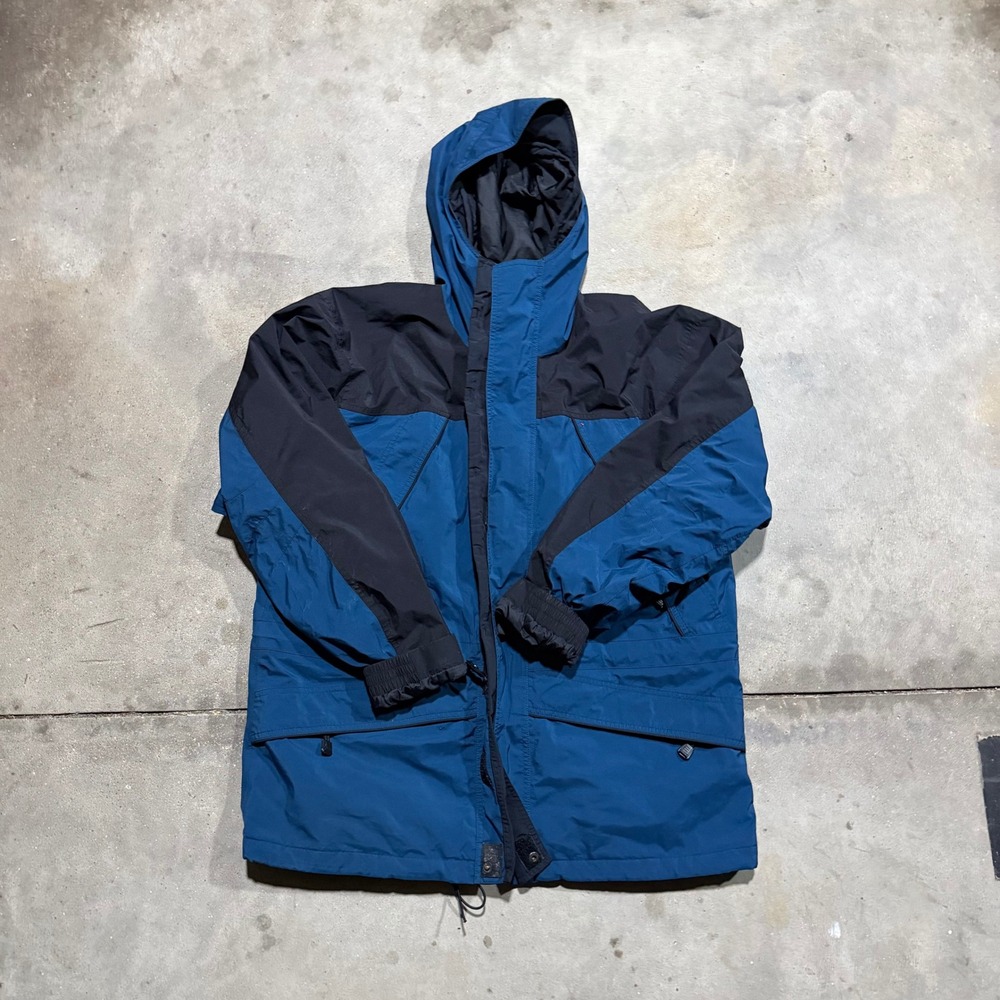Mens‎ Blue Black Colorblock Hooded Parka Jacket Outdoor Utility Coat Size XL